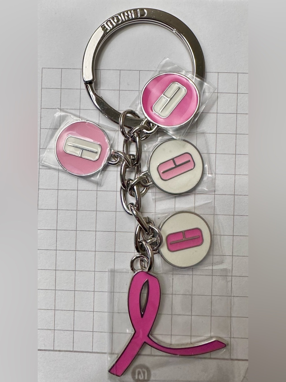 Clinique Pink Ribbon Keychain with Pink Accent Charms